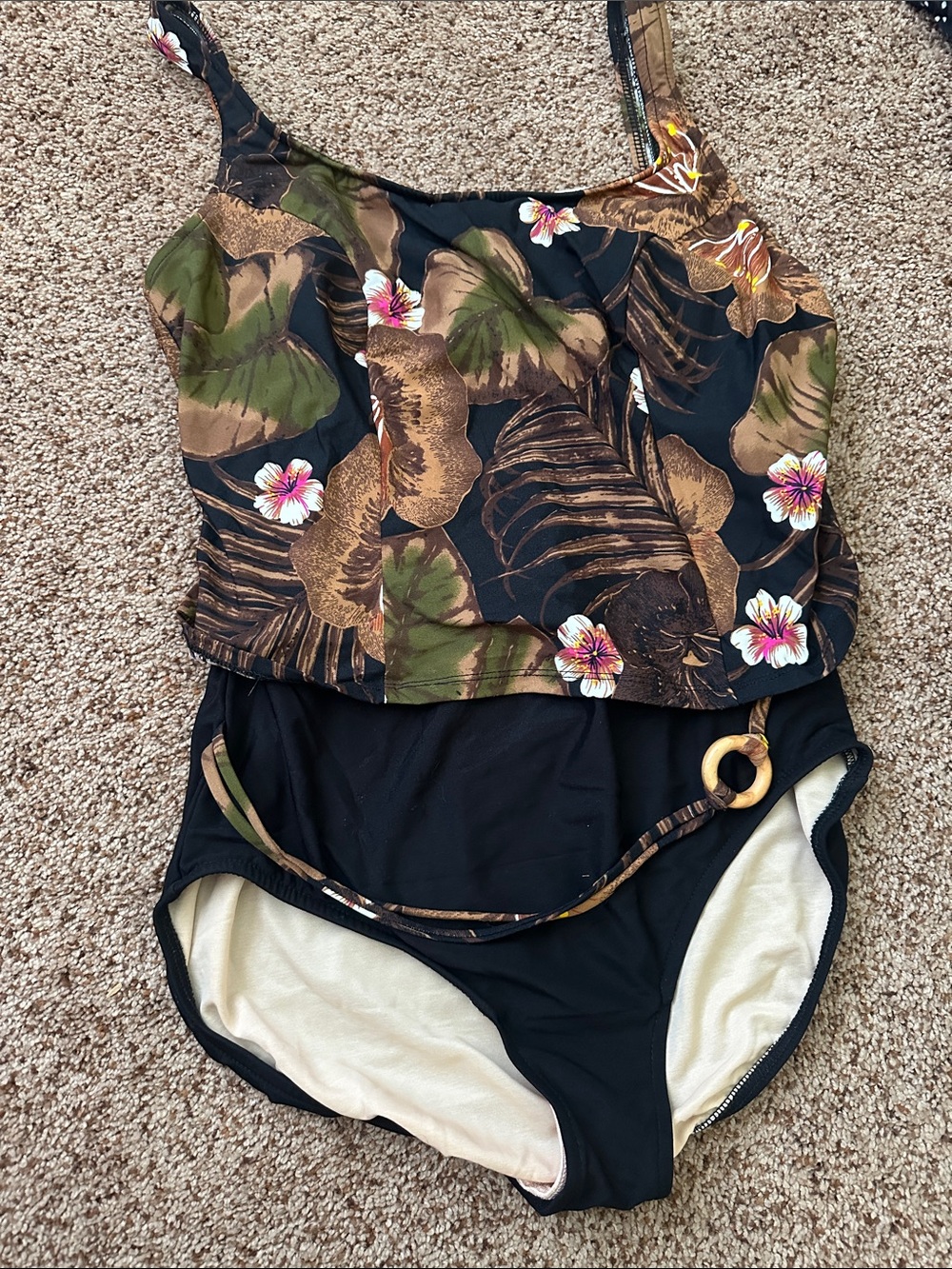 Tropical Floral one piece Set in Black and Olive